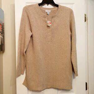New Avenue Cozy Split-Neck Beige Tunic Sweater